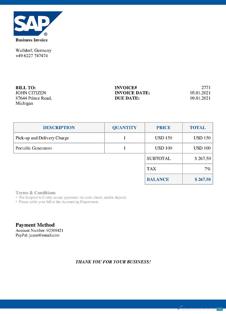 Download USA SAP invoice Photoshop template